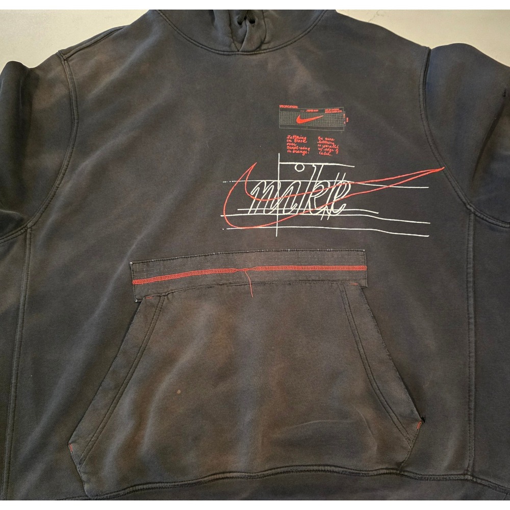 Nike Graphic Pullover Hoodie Mens XL Black Red Blueprint CQ7164-010 Streetwear - Picture 5 of 11
